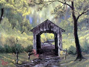 屋根付き橋 BR フリーハンドの風景 Oil Paintings